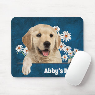 Tapis De Souris Golden Retriever et marguerites en cuir