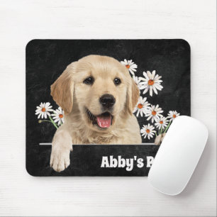 Tapis De Souris Golden Retriever et marguerites en cuir