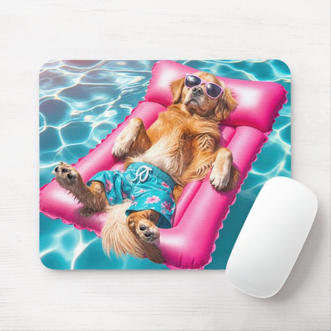 Tapis De Souris Golden Retriever Flottant Sur Matelas De Piscine (Avec souris)