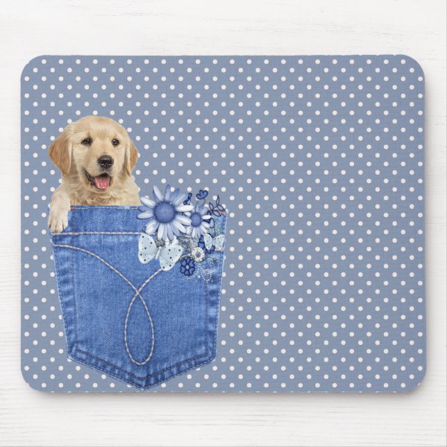 Tapis De Souris Golden Retriever in Jean Pocket (Devant)