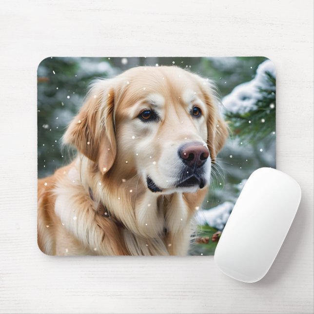 Tapis De Souris Golden Retriever in Snowflakes (Avec souris)