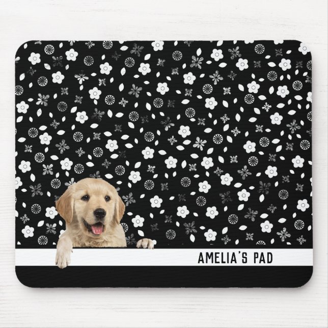 Tapis De Souris Golden Retriever on Floral Print (Devant)