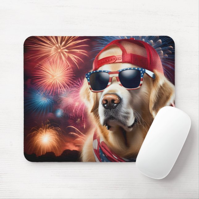 Tapis De Souris Golden Retriever patriotique (Avec souris)