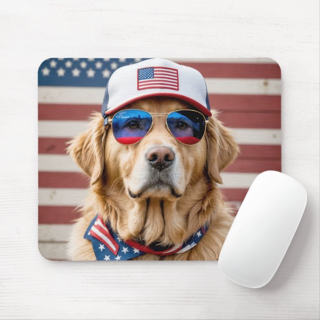 Tapis De Souris Golden Retriever patriotique américain (Avec souris)