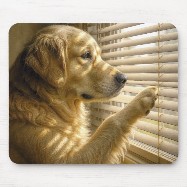 Tapis De Souris Golden Retriever Peeking Through Sunlit Blinds (Devant)