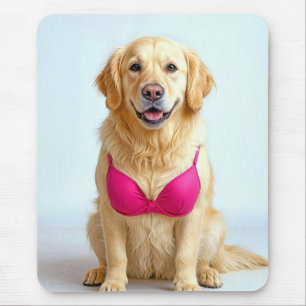 Tapis De Souris Golden Retriever portant un soutien-gorge rose
