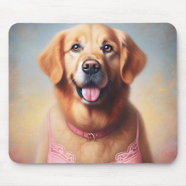 Tapis De Souris Golden Retriever portant une barre rose (Devant)
