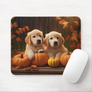 Tapis De Souris Golden Retriever Puppy Automne Citrouille de plais