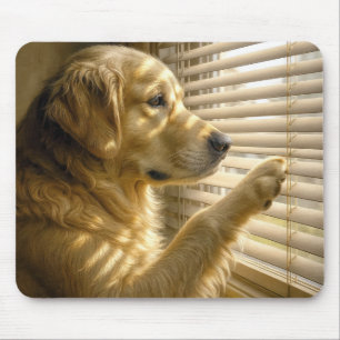 Tapis De Souris Golden Retriever regardant à travers les stores en