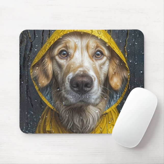Tapis De Souris Golden Retriever regarde par une fenêtre humide (Avec souris)