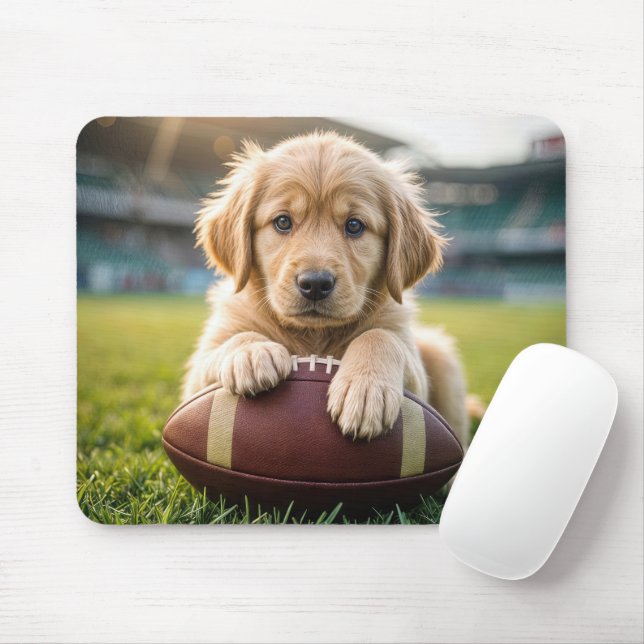 Tapis De Souris Golden Retriever Sur Un Football (Avec souris)