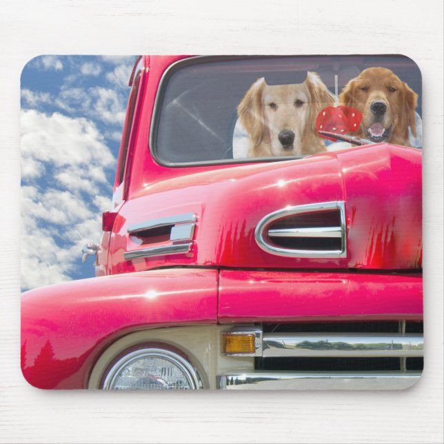 Tapis De Souris Golden Retrivers in Retro Truck (Devant)