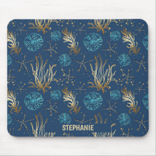 Tapis De Souris Golden Starfish & Coral Reef Motif sur Blue