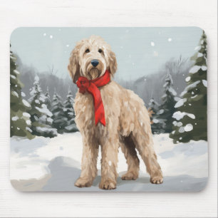 Tapis De Souris Goldendoodle Chien dans Noël de neige