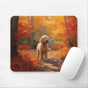 Tapis De Souris Goldendoodle dans les feuilles d'automne qui tombe