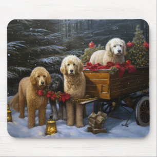 Tapis De Souris Goldendoodle enneigé Luge Décor de Noël