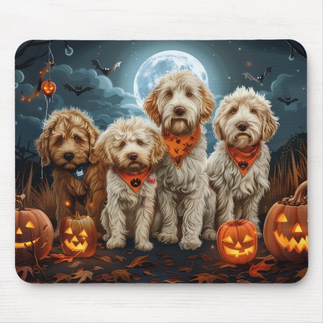 Tapis De Souris Goldendoodle Halloween Éffrayant (Devant)