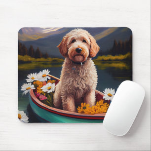Tapis De Souris Goldendoodle on a Paddle : Une aventure Pittoresqu