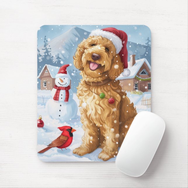 Tapis De Souris Goldendoodle Winter Wonderland Christmas Joy (Avec souris)