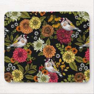 Tapis De Souris Goldfinches dans le jardin sur noir