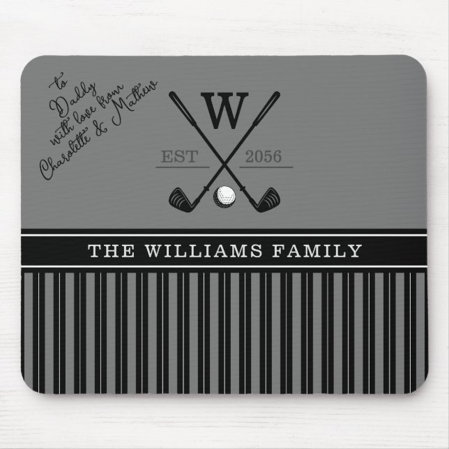 Tapis De Souris Golf Famille Monogramme Cadeau Charcoal pour Papa (Devant)
