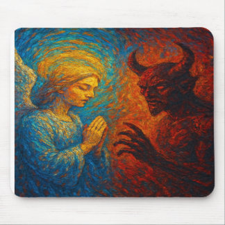 Tapis De Souris “Good and Evil – Abstract Angel and Demon Painting