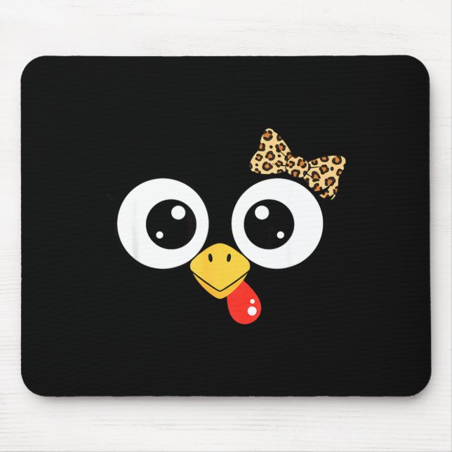 Tapis De Souris Googly-eyed Turkey With Leopard Bow, Funny Cartoon (Devant)