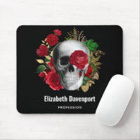 Goth Crâne avec Fleurs rouges et Feuilles d'or