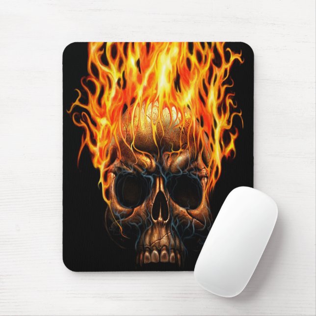 Tapis De Souris Gothique Crâne Jaune Orange Flames Motif (Avec souris)