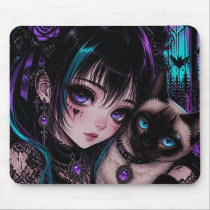Tapis De Souris Gothique Emo Fille Anime & Chat