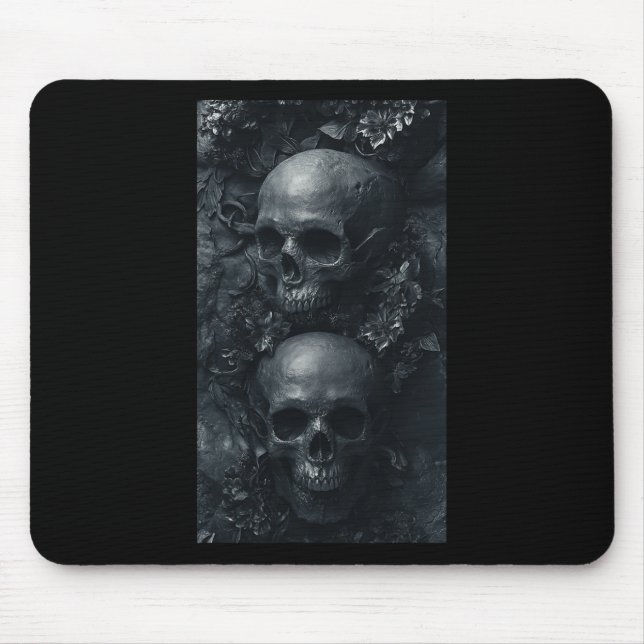 Tapis De Souris Gothique esthétique Grunge Crâne Art Botanique Edg (Devant)
