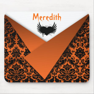 Tapis De Souris Gothique Orange et Noir Damas Mousepad