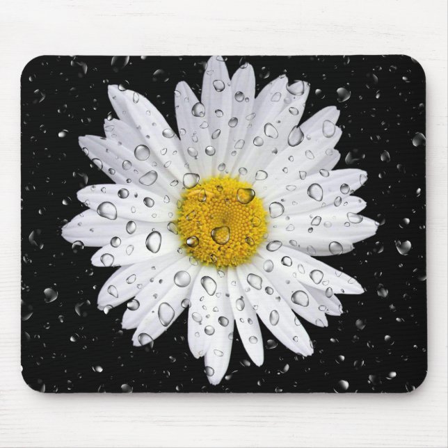 Tapis De Souris gouttes de pluie sur marguerite blanche (Devant)