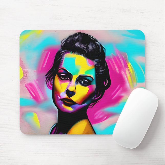 Tapis De Souris Graffiti coloré | Belle Femme Fierce (Avec souris)