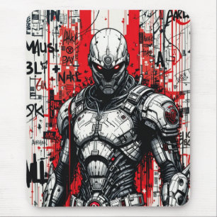 Tapis De Souris Graffiti guerrier Cyberpunk Mousepad - Rouge, Noir