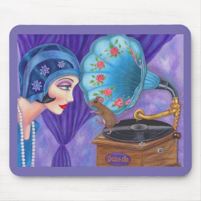 Tapis De Souris Gramophone Flapper Girl Roaring Twenties Souris (Devant)