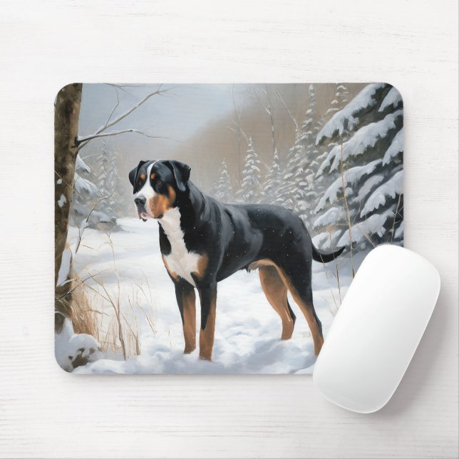 Tapis De Souris Grand Bouvier Suisse Noël sous la neige Noël (Avec souris)