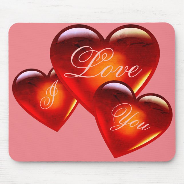 Tapis De Souris Grand coeur d'amour rouge/Je t'aime/J'aime le coeu (Devant)