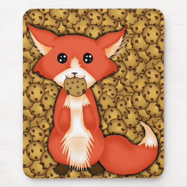 Tapis De Souris Grand Fox observé mignon mangeant un biscuit (Devant)