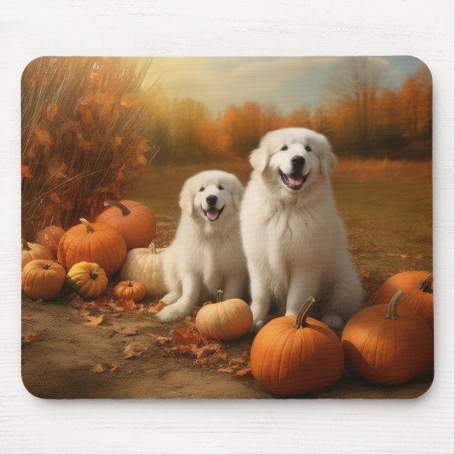 Tapis De Souris Grand Pyrénées Chiot automne délice Citrouille (Devant)