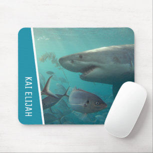 Tapis De Souris Grand Requin Blanc Avec Poisson Sous L'Eau Customi
