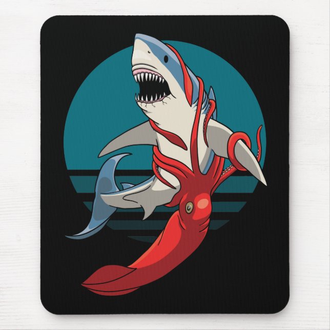 Tapis De Souris Grand requin blanc et calmar géant (Devant)