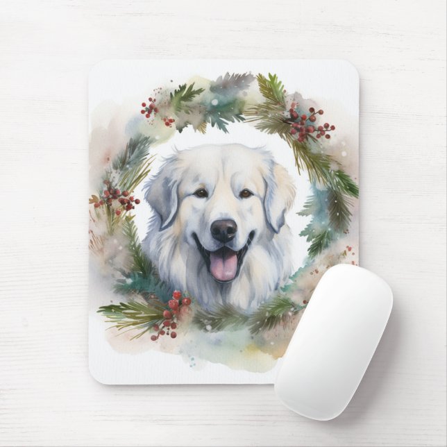 Tapis De Souris Grandes Pyrénées Tasse de Noël de la couronne (Avec souris)