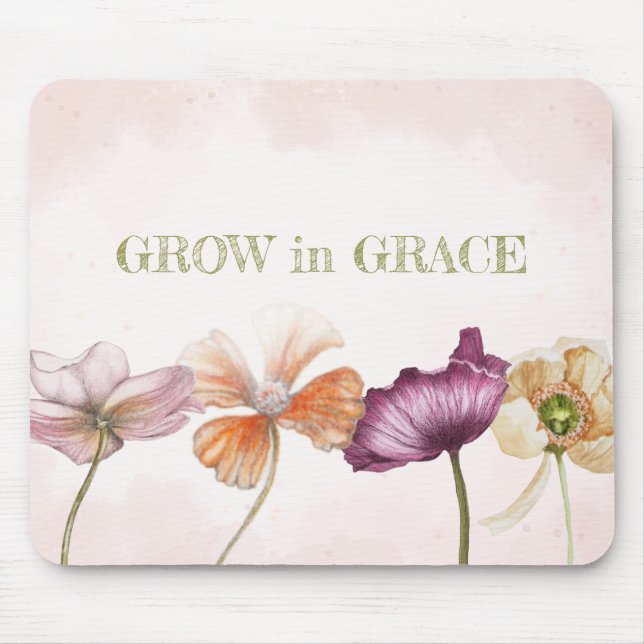 Tapis De Souris Grandir dans l'aquarelle rose de grâce Floral (Devant)