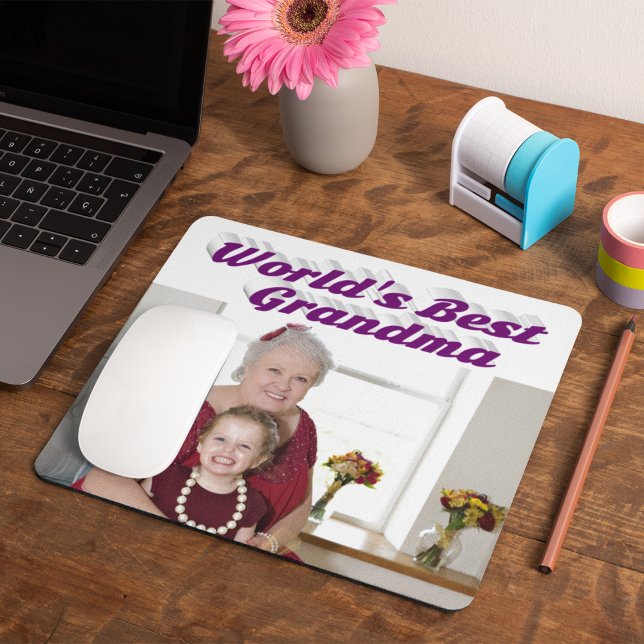 Tapis De Souris Grandma Photo typographie violette (Créateur téléchargé)