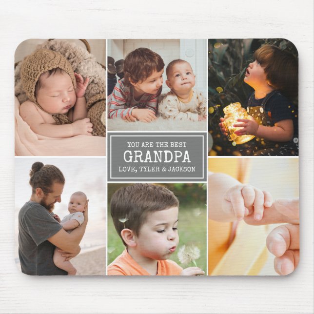 Tapis De Souris Grandpa Photo Collage Gris et Blanc dire (Devant)