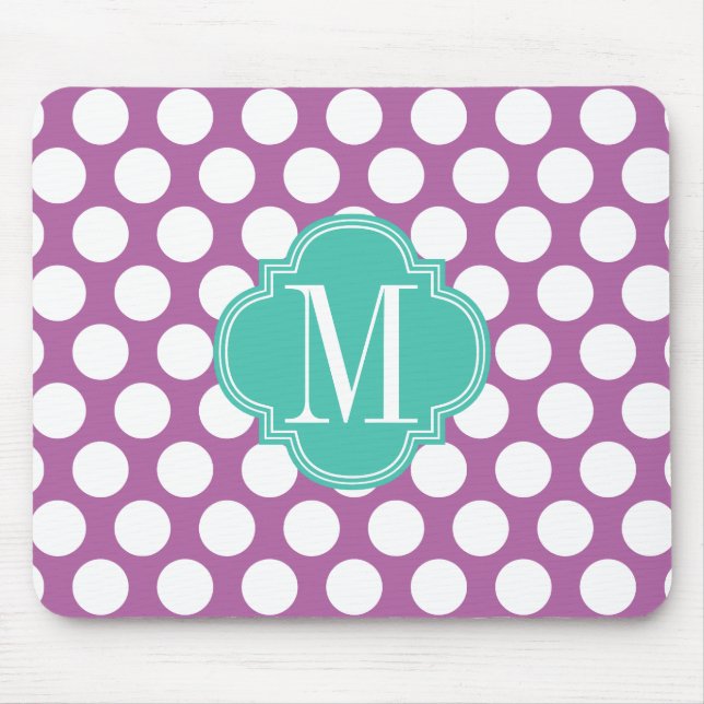 Tapis De Souris Grands points chics de pourpre et de turquoise (Devant)
