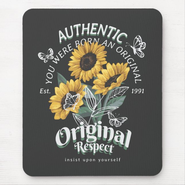 Tapis De Souris Graphique des tournesols et papillons (Devant)