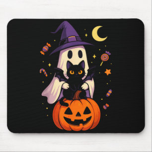 Tapis De Souris Graphisme de fantôme et de chat noir Halloween vin