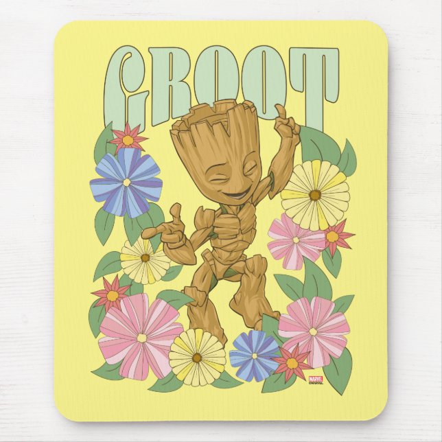 Tapis De Souris Graphisme Retro Floral Dancing Kid Groot (Devant)